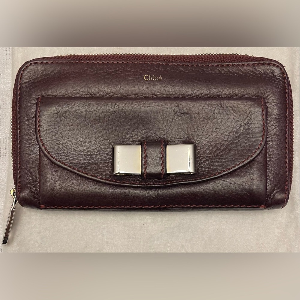 Chloe Authentic Vintage Maroon Wallet with Silver Bow Hardware